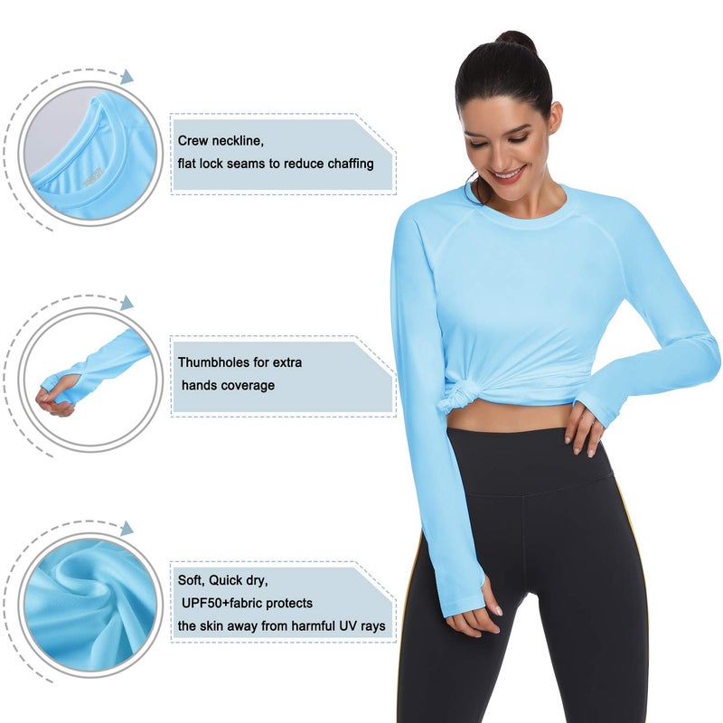 HISKYWIN Women's UPF 50+ Sun Protection Long Sleeve Shirts Outdoor Hiking Fishing Tops HF103- Blue-M - Image 4